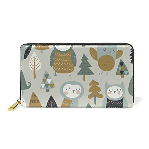 Portefeuille long en cuir véritable à offrir avec son motif chouettes original