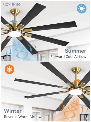 Image of ZMISHIBO 72 inch Black and Gold Ceiling Fans with Lights and Remote, Indoor /Outdoor Ceiling Fan for Patio Living Room, 6 Speed Reversible Quiet DC Motor, 3 CCT, Dual Finish Blades