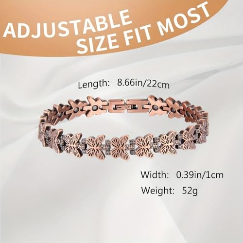Image of Copper Bracelet for Women 99.9% Pure Copper Crystal Bracelets Link Chain Charm Jewelry Present 3500 Gauss with Adjustment Tool