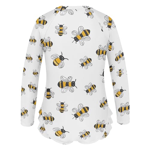 Cute Bee Girls Long Sleeve Swimsuit Rash Guard One Piece Bathing Suits Zipper 3-12T3