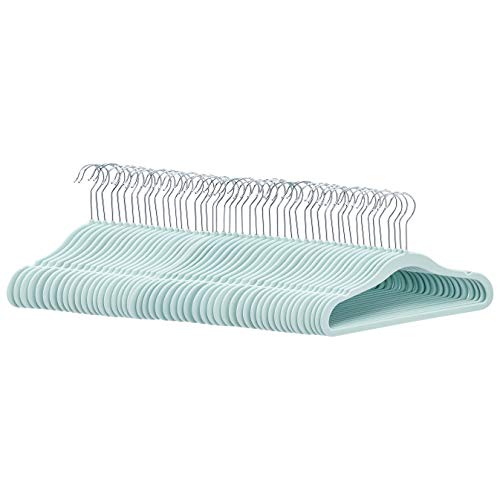 Image of Amazon Basics Kids Velvet, Non-Slip Clothes Hangers, Mint Green - Pack of 50
