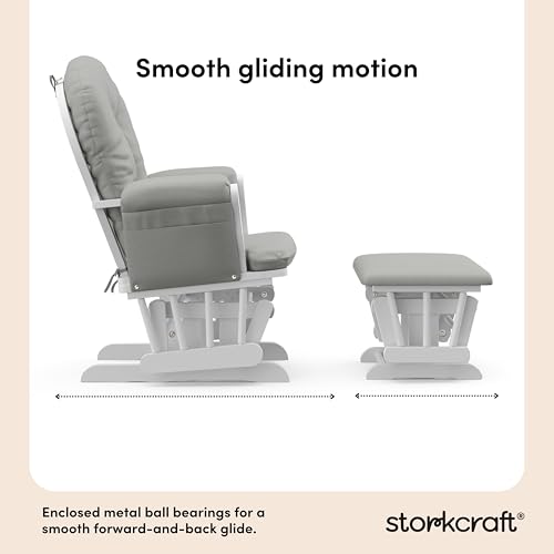 Image of Storkcraft Premium Hoop Glider & Ottoman (White /Light Gray) - GREENGUARD Gold Certified Nursery Glider, Solid Wood Craftsmanship, Smooth-Gliding Nursery Chair and Ottoman, Award-Winning