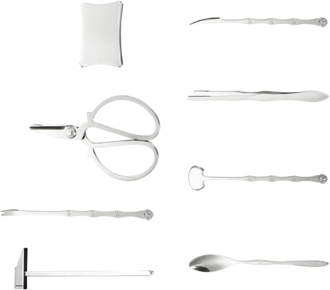 Lobster Tools Set - 8-Piece Stainless Steel Utensils Kit with Mallets, Scissors, Deveiners, Clamps, and Forks for Easy Seafood Preparation and Eating