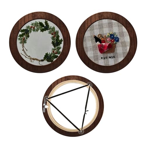 Image of 3 Sets Solid Wood Embroidery Frames with Bamboo Hoops, 6 Inch Round Embroidery Display Frame Set for Finished Cross Stitch and DIY Art Craft Sewing Ornaments