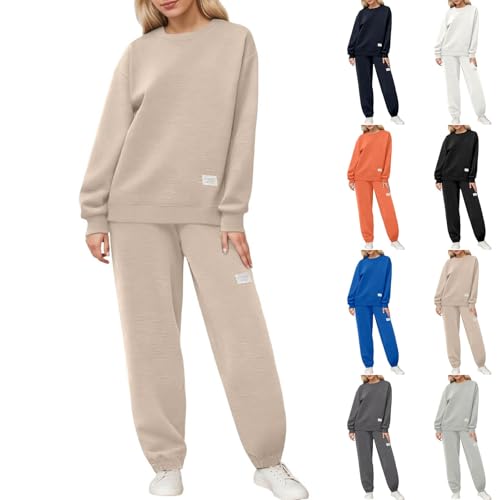 Lggwunsi Felpa Donna Elegante - Completa 2 Pezzi Tuta Primavera Ginnastica Elegante Morbida Felpa + Pantaloni Casual Comodi Abbigliamento per Jogging Correre Fitness,Kaki,M