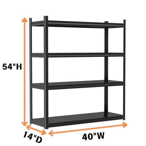 Image of Metal Garage Shelving Unit, Heavy Duty 4-Tier Adjustable Storage Rack, Steel Shelving,2500 lbs Capacity, Industrial Shelves for Heavy Tools and Equipment (4-Tier 54 inch H x 40 inch W x 14 inch D)