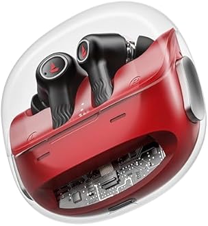 Boat Nirvana Crystl (2025 Launch), Transparent Case,Spatial Audio, ANC(~32dB), 100Hrs Battery,4Mics ENx,App Support, Bluetooth Earbuds, TWS Ear Buds Wireless Earphones with mic (Blazing Red)