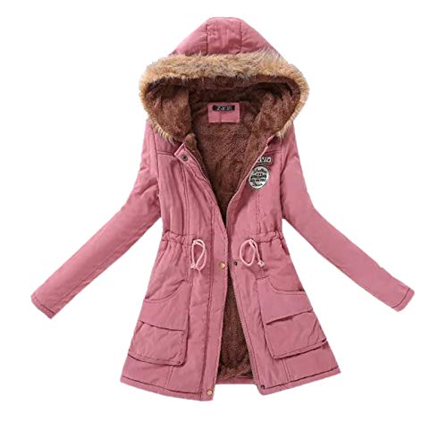 WSLCN Casaco Feminino com Capuz Parka longo Casaco Grosso de Inverno Quente Rosa Tamanho PP