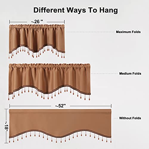 Elkca Coffee Blackout Curtain Valance For Living Room Scalloped Kitchen Tier Set For Window,Pack Of 2 (Coffee,52" W X 18" L) #TOP5