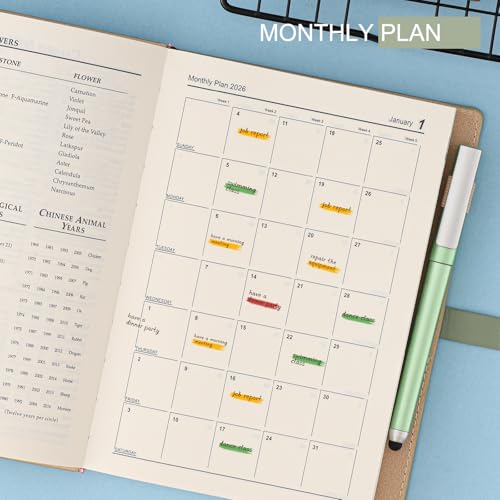 Academic Diary 2026 A5 Day To Page,Schedule Organizer With Calendar Stickers, Agenda Diary Planner With Pen Holder And Pen,Premium Thicker Paper 14 X 21.5 Cm (Green) - 5