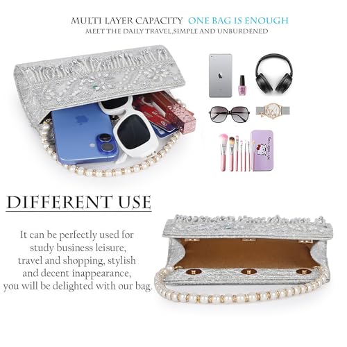 Image of Nevis Women's Embellished Clutch with Pearl Handle | Fancy Designe & Wedding Potli Bag for Festive & Evening