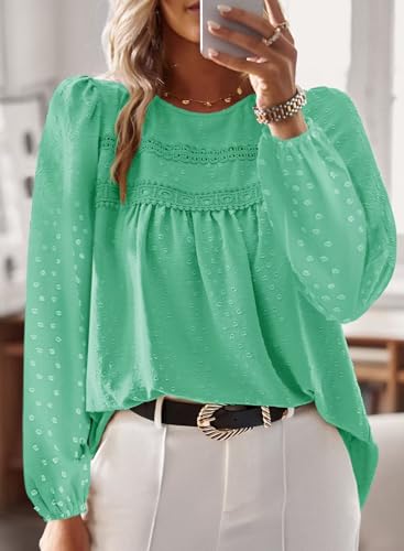 Image of Falechay Womens Tops Flowy Boho Dressy Casual Lace Cute Long Sleeve Shirts