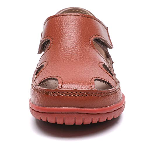 DADAWEN Boy's Girl's Leather Soft Closed Toe Outdoor Beach Summer Sport Sandals Water Shoes (Toddler/Little Kid/Big Kid) Brown US Size 9 M Toddler - Thumbnail 4