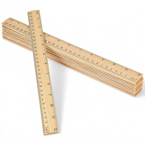 12 PCS Wooden Ruler, 12 Inch Rulers Bulk Wood Mearsuring Ruler 2 Scale Wood Rulers with Cnetimeter and Inches for Office School Home DIY Crafts Projects Supplies