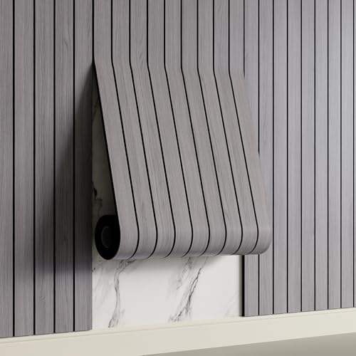 Yutianli PVC Slat Wall Panel Peel and Stick 118"x 15.7" Faux Wood Slat Panel Artificial Oak Wood Grain Self-Adhesive Soundproof 3D Wall Panel for Walls and Ceilings