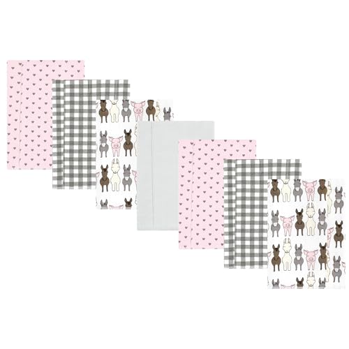 Image of Hudson Baby Unisex Baby Cotton Poly Flannel Burp Cloths, Farm Friends Pink 7-Pack, One Size