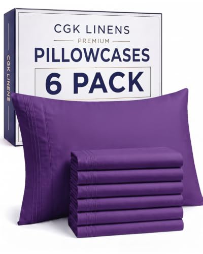 King Pillow Cases Set of 6 - Ultra Soft Cozy Pillowcase Covers - Purple