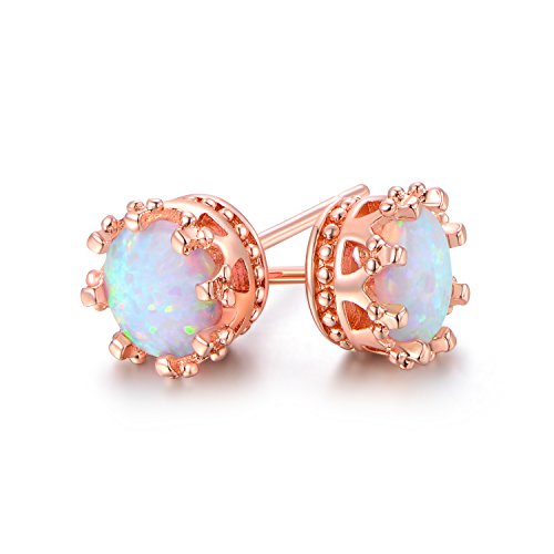 Barzel 18K Rose Gold Plated Created Opal Stud Earrings 7MM (Rose Gold)