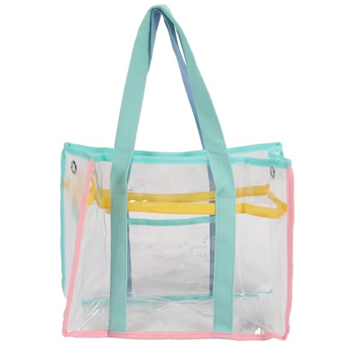 Garosa Large Clear Tote Bag for Women Transparent PVC Beach Handbag with Handles for Travel Shopping Sports Work Stadium Events (Blue Green)2