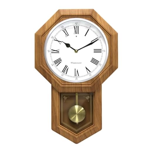 BESTIME 66236A Plastic Pendulum Clock Wood Grain Color.Sturdy Frame.Westminster Chime Every Hour,Elegant,Traditional Schoolhouse,Home,Office,Living Room,Bedroom.