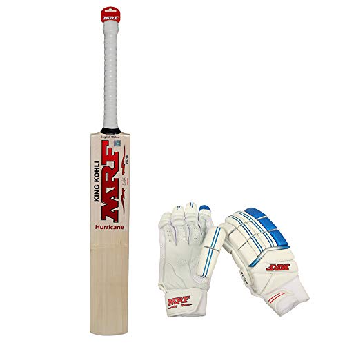Image of Mrf King Virat Kohli Limited Edition English Willow Cricket Bat Hurricane with Batting Gloves Unique