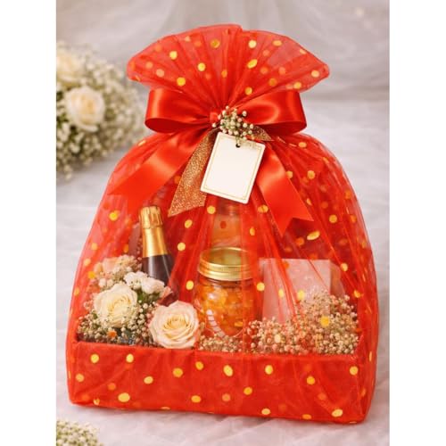 Image of SATYAM KRAFT 5 Meter Multipurpose Net Fabric Cloth for Birthday, Wedding, Valentine, Party, Event, Stage Backdrop, Pooja Background, Tent, Mandap & Festive Decoration Item (Red, 5 Meter)