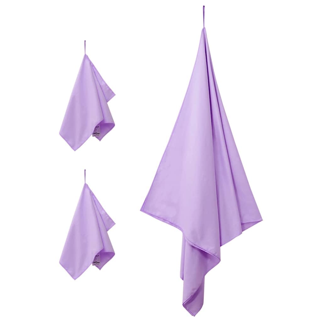 Set de Serviettes de Sport 3 pièces Violet en Polyester et Polyamide, Finition Soft Touch, Grand Format 200 x 100 cm avec 2 Serviettes 50 x 30 cm, légères, séchage Rapide