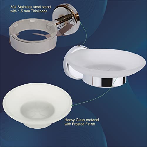 Image of Premium Frosted Glass Soap Dish for Bathroom and Kitchen | Round Countertop Soap Holder Case with Raised Interior Ridges for Shower Sink & Vanity Counter, Matte White Finish (Round 29)