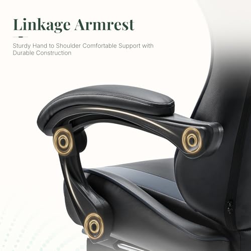 Image of Computer Gaming Chair with Footrest, Ergonomic High Back PU Leather Video Racing Chair with Adjustable Headrest & Linkage Armrest, for Office and Home, Adults, Grey