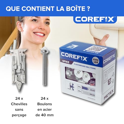 Fixation plaque de plâtre Corefix Spike lot de 24 ancrages muraux avec vis M5 - 3