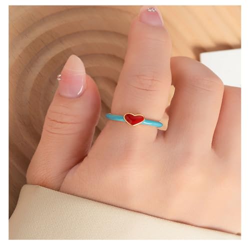 Kokoma Red Heart Open Statement Ring for Women Enamel Love Heart Stacking Ring Promise Engagement Rings Wedding Band Adjustable Finger Band3
