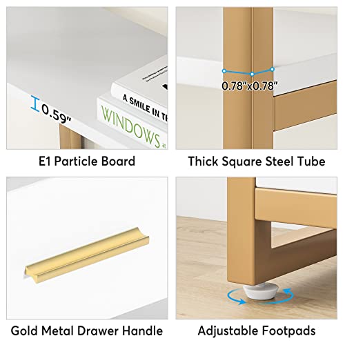 Tribesigns Set Of 2 Gold Bookshelf, 70.9" Tall White And Gold Etagere Bookcase With 4 Drawers, Modern 5-Tier Open Display Storage Shelf For Living Room, Home Office #TOP5