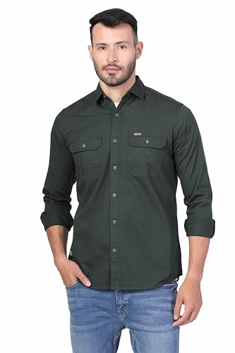 Image of Men's Cotton Twill Utility Shirt | Full Sleeve Button-Down Casual Shirt | Dual Chest Pockets | Comfortable Regular Fit | Everyday Wear