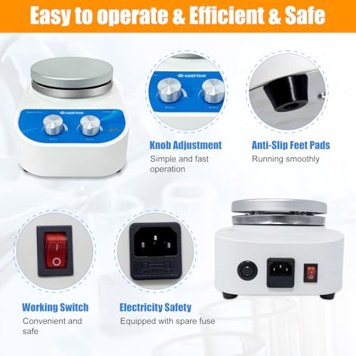WEST TUNE Magnetic Stirrer Hot Plate Max 716℉/380℃, 3000mL Stirring Capacity Magnetic Stirrer with Heat, Magnetic Stirrer with 5.5 Inch Magnetic Stir Plate & 1500 RPM Magnetic Stirrer Hot Plate Mixer