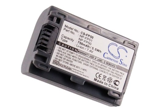Image of 7.4v Compatible with Battery Sony NP-FP30, NP-FP50, NP-FP51 DCR-HC96, DCR-HC96E, DCR-SR100, DCR-SR100E, DCR-SR30E, DCR-SR40, DCR-SR40E, DCR-SR50, DCR-SR50E