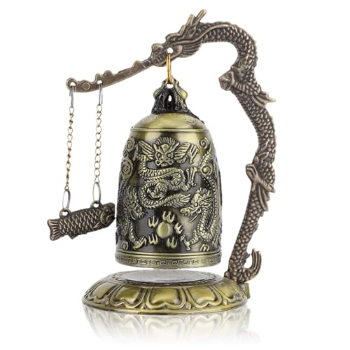 HERCHR Campana del Drago Vintage, Campana di Blocco del Drago scolpita in Bronzo Piccola Campana del Drago Feng Shui Decor Desktop da Collezione