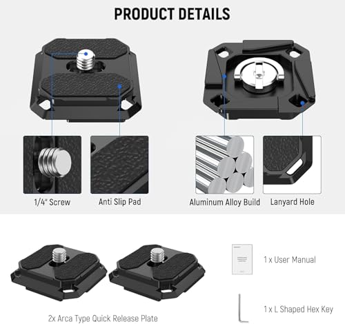 NEEWER Quick Release Plate 38mm Square Arca Type QR Camera Mount Plate for Camera Strap Clip, Tripod Head to Shoulder Strap Quick Switch with 4 Safety Pins, QPR-5