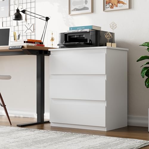 Image of Bamjoy White Nightstand with 3 Drawers, Beside Table for Bedroom, Small Side Table Storage Cabinet Night Stand for Home Office, 18.0W x 14.0D x 24.8H Inches