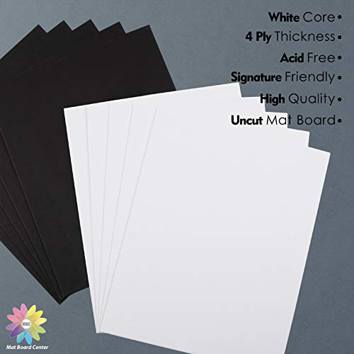 Mat Board Center, 10 Pack, Uncut Mat Backing Board Matboard - Full Sheet - For Art, Prints, Photos, Prints And More (White/Black Color, 8X10) #TOP2