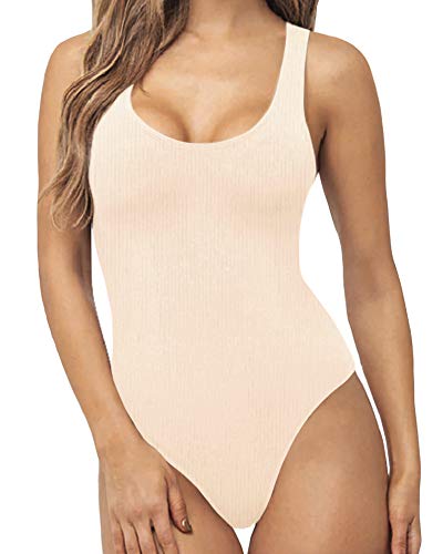 MANGOPOP Bodysuit for Women Scoop Neck Sleeveless Ribbed Racerback Tank Tops (Medium, Racerback Nude)