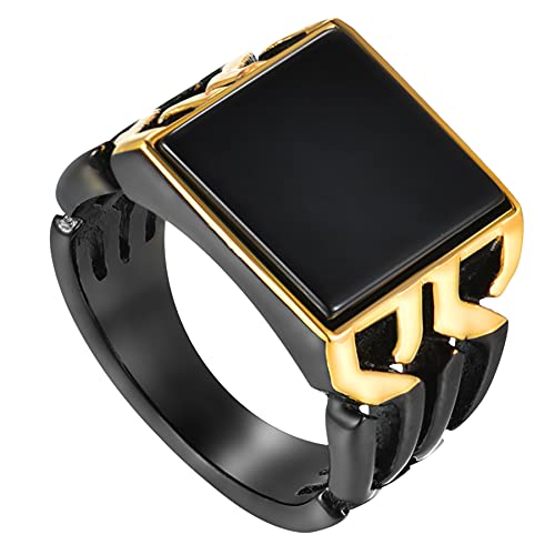 Flongo Herren Ring, Männer Bandring Siegelring Daumenring Schwarz Gold Golden Ton Hochzeit Verlobung Engagement Biker Herren-Accessoires Größe 59