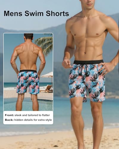 Image of Mens Swim Trunks with Compression Liner 2 in 1 Quick Dry Swimming Shorts Swimwear Bathing Suits with Pockets