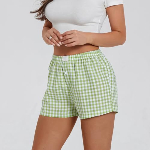 Image of Womens Boxer Shorts Y2k Lounge Pj Shorts Low Rise Striped Pajamas Sleep Lounge Plaid Gingham Micro Short Pants