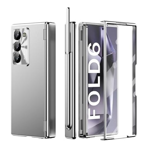 Gadget-Park Case for Samsung Galaxy Z Fold 6, 4-in-1 Magnetic Hinge Protection Case with Lens Protection, S Pen Holder, and Screen Protector - Compatible with Samsung Galaxy Z Fold 6 5G (Silver) Cover