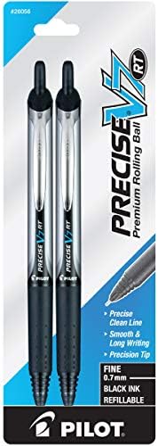 PILOT Precise V7 RT Refillable & Retractable Liquid Ink Rolling Ball Pens, Fine Point (0.7mm) Black Ink, 2-Pack (26056)