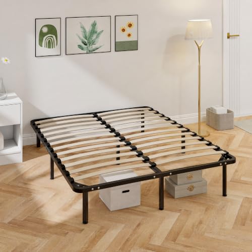 Image of HOMCOM 4ft6 Double Bed Frame Metal Platform Bed w/ 2 x 14 Wood Slats Black