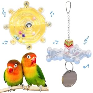 2Pcs Bird Toys for Parakeets, Colorful Parakeet Toys Wheel, Interactive Spinner Rattle Parrot Toy, Cockatiel Toy For Bird Cage, Chewing Exercise for African Grey, Conure, Budgies Enrichment Toys