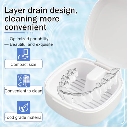 Zahnprothesenbox mit Sieb, Zahnspangendose Gebissdose, Tragbare Prothesendose Abdeckung, Zahnprothese Box Retainer, Spangendose für Reinigung Zahn Prothesen Aufbewahrungsbox (Weiß)