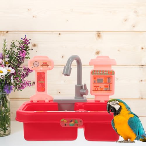 Bañera para Loros Roja CRAFTHROU Plástico Ligero Cuenca Baño Pájaros Pequeña 6