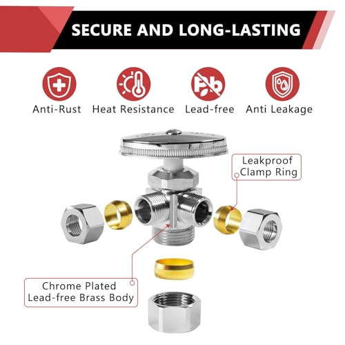 image for EFIELD Dual Compression Outlet Multi-Turn Angle Stop Valve,1/2